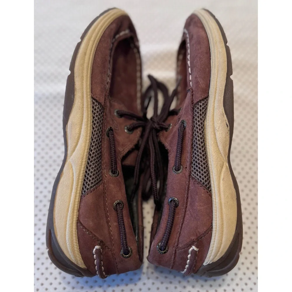 Sperry Intrepid Boys Top-Sider Billfish Boat Shoes Brown Leather Mesh Loafer 3.5
